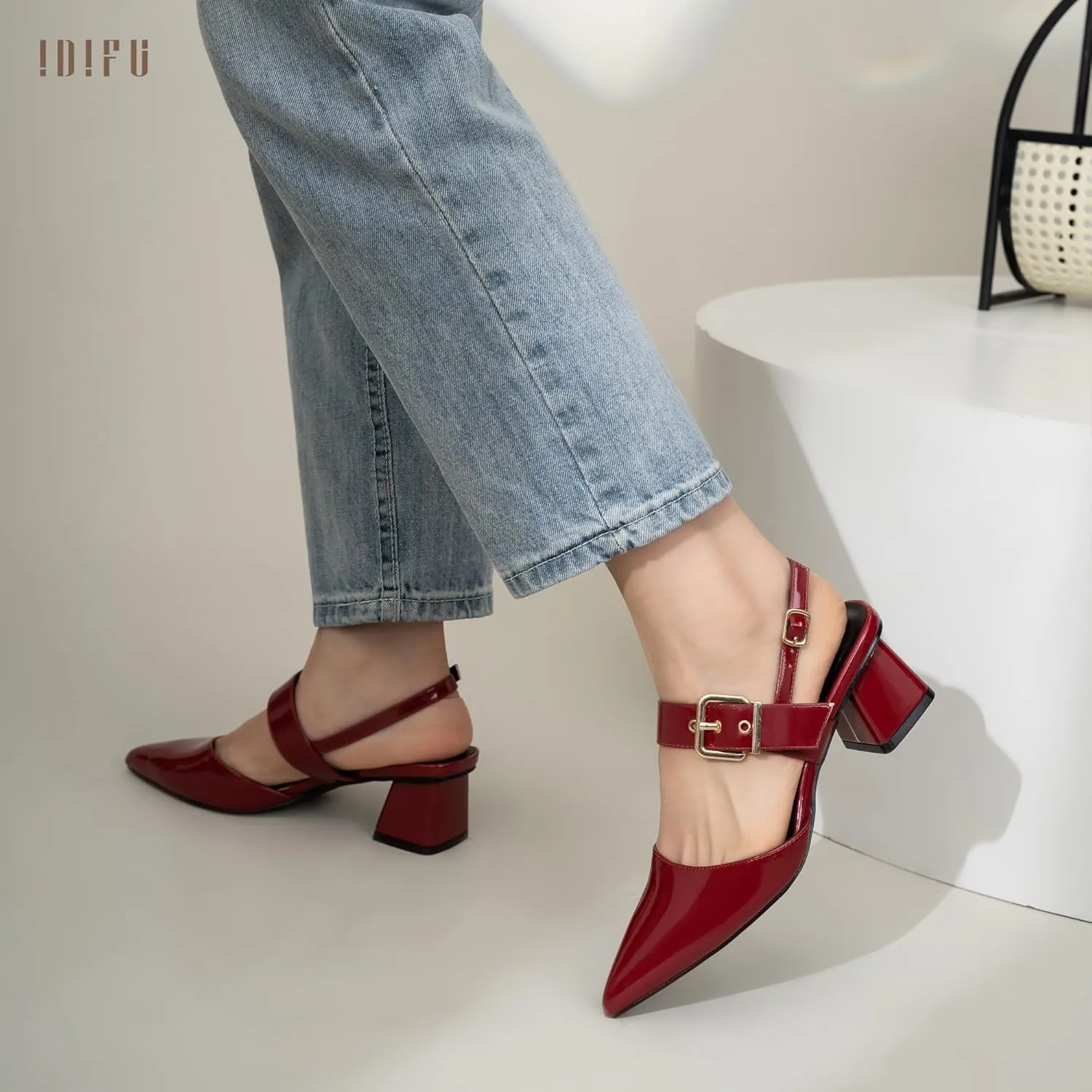 IDIFU IN2 Women's Pumps Closed Toe Chunky Block Slingback Heels Wedding Bridal Bride Prom Formal Dress Shoes for Women Dressy Casual Comfortable Cute Trendy Pointed Toe Low Short Thick Heels
