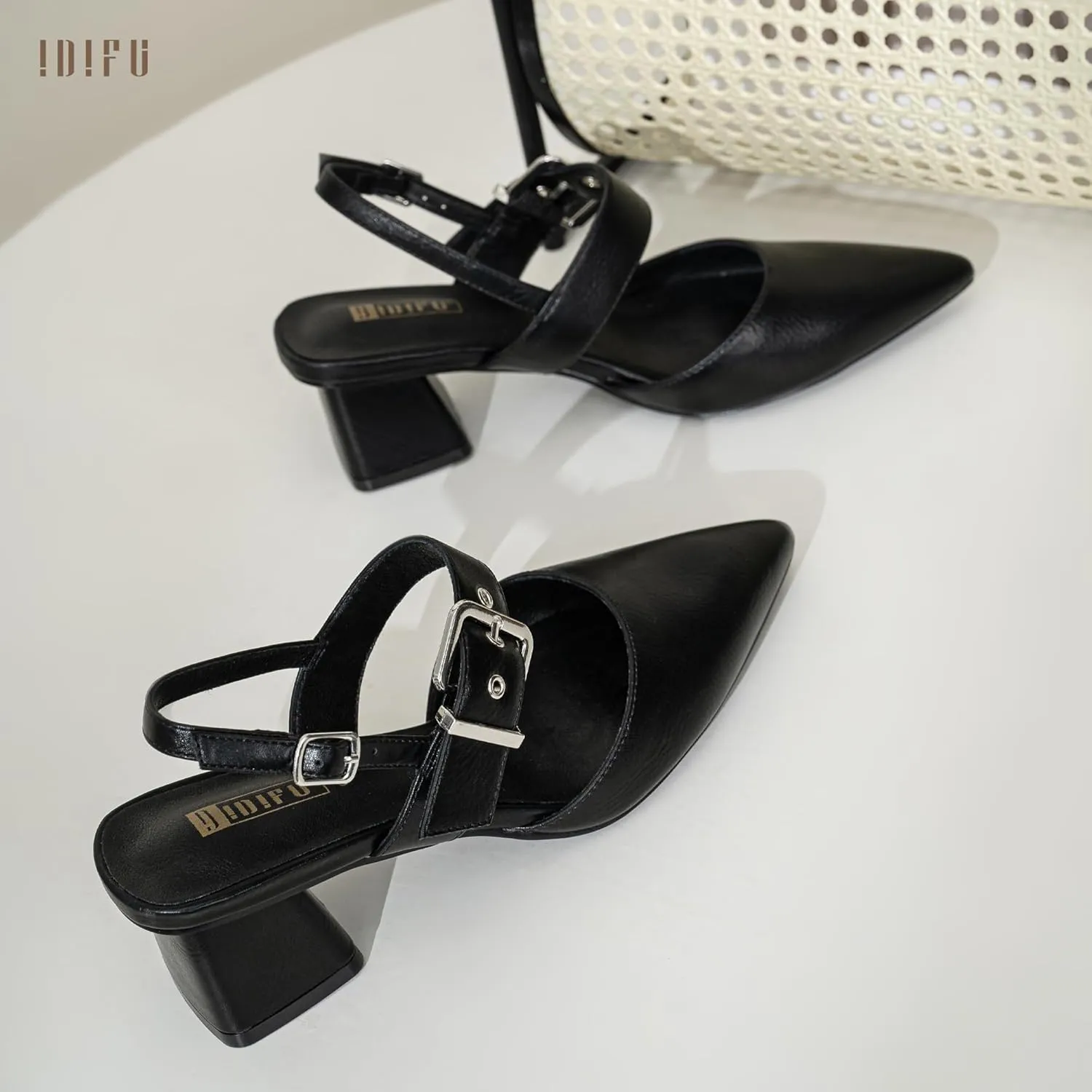 IDIFU IN2 Women's Pumps Closed Toe Chunky Block Slingback Heels Wedding Bridal Bride Prom Formal Dress Shoes for Women Dressy Casual Comfortable Cute Trendy Pointed Toe Low Short Thick Heels