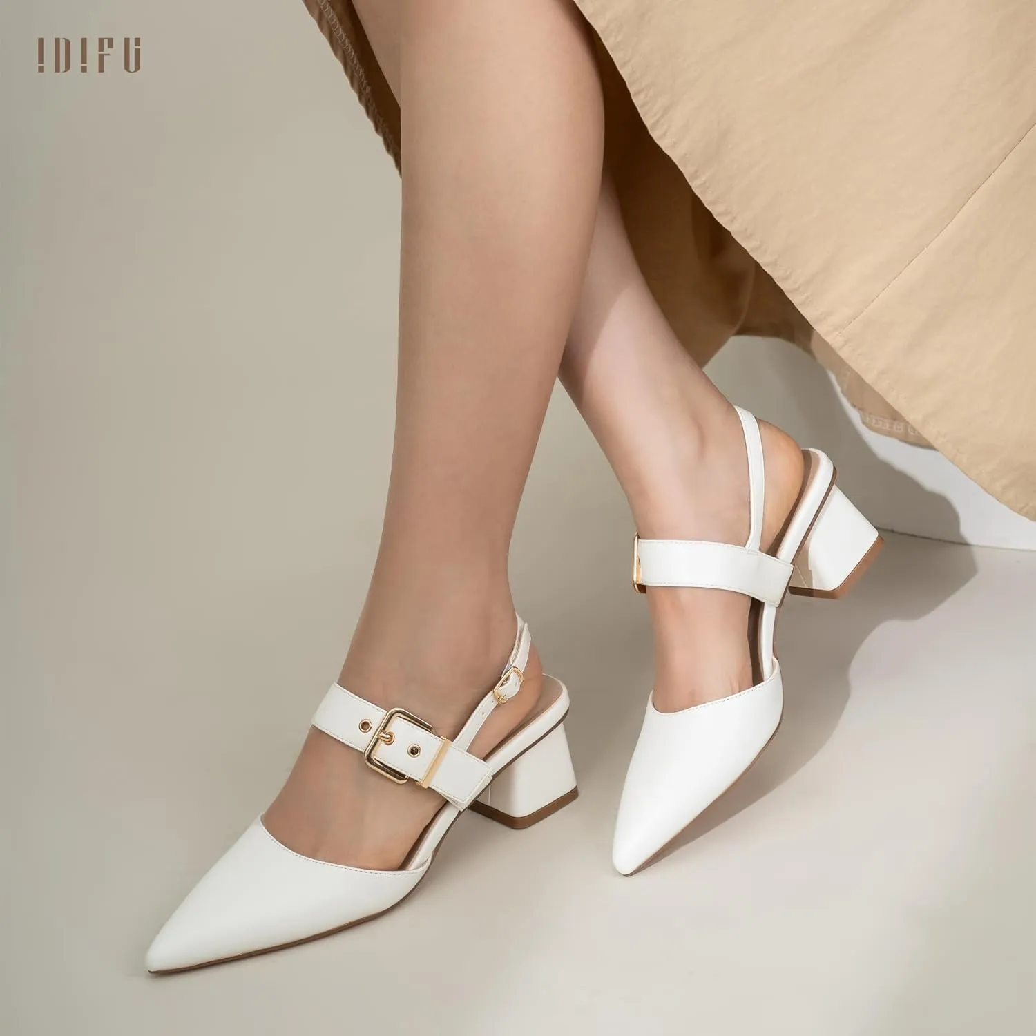 IDIFU IN2 Women's Pumps Closed Toe Chunky Block Slingback Heels Wedding Bridal Bride Prom Formal Dress Shoes for Women Dressy Casual Comfortable Cute Trendy Pointed Toe Low Short Thick Heels