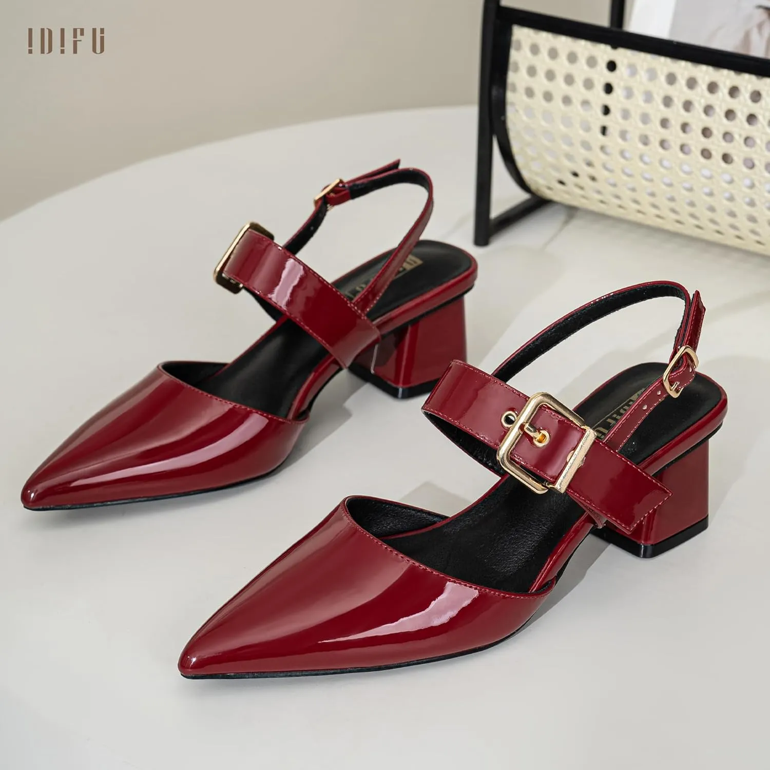 IDIFU IN2 Women's Pumps Closed Toe Chunky Block Slingback Heels Wedding Bridal Bride Prom Formal Dress Shoes for Women Dressy Casual Comfortable Cute Trendy Pointed Toe Low Short Thick Heels