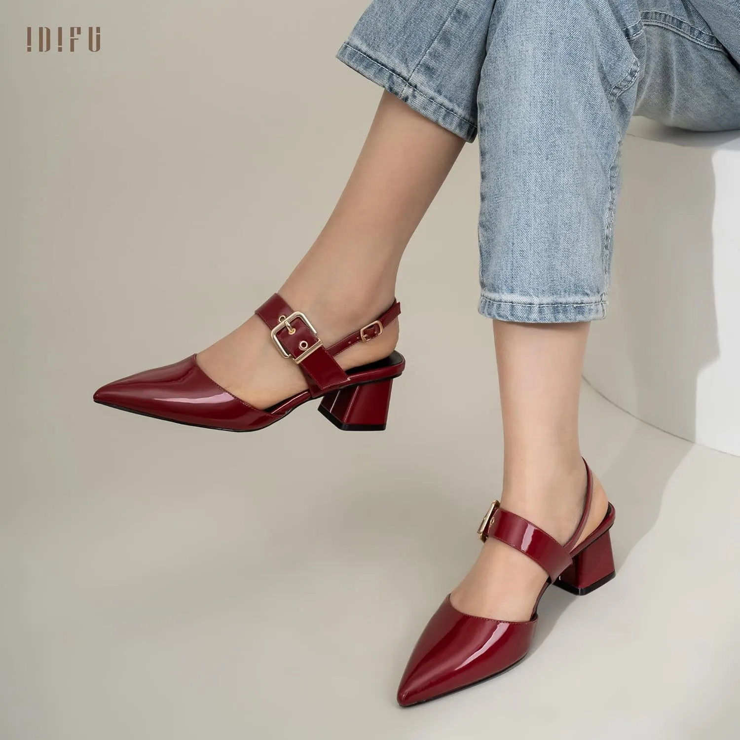IDIFU IN2 Women's Pumps Closed Toe Chunky Block Slingback Heels Wedding Bridal Bride Prom Formal Dress Shoes for Women Dressy Casual Comfortable Cute Trendy Pointed Toe Low Short Thick Heels