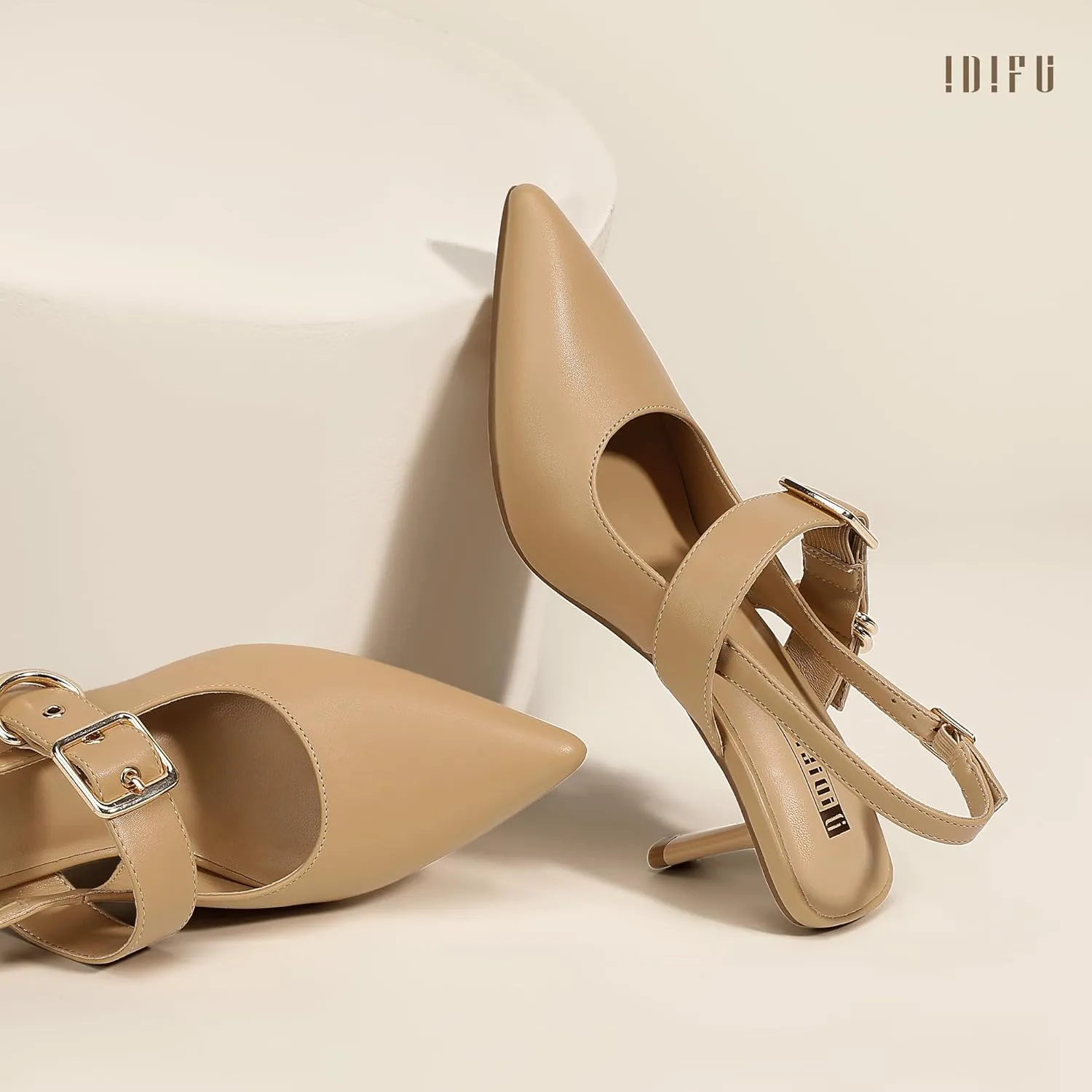 IDIFU IN3 Kitten Heels Slingback Closed Pointed Toe Low Pumps Dress Shoes for Women Bride Ladies Guest Comfortable Dressy Formal Cute Wedding Office Work Business Buckle Heels Pumps