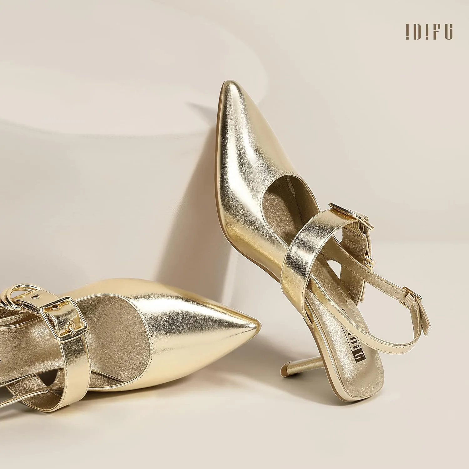 IDIFU IN3 Kitten Heels Slingback Closed Pointed Toe Low Pumps Dress Shoes for Women Bride Ladies Guest Comfortable Dressy Formal Cute Wedding Office Work Business Buckle Heels Pumps