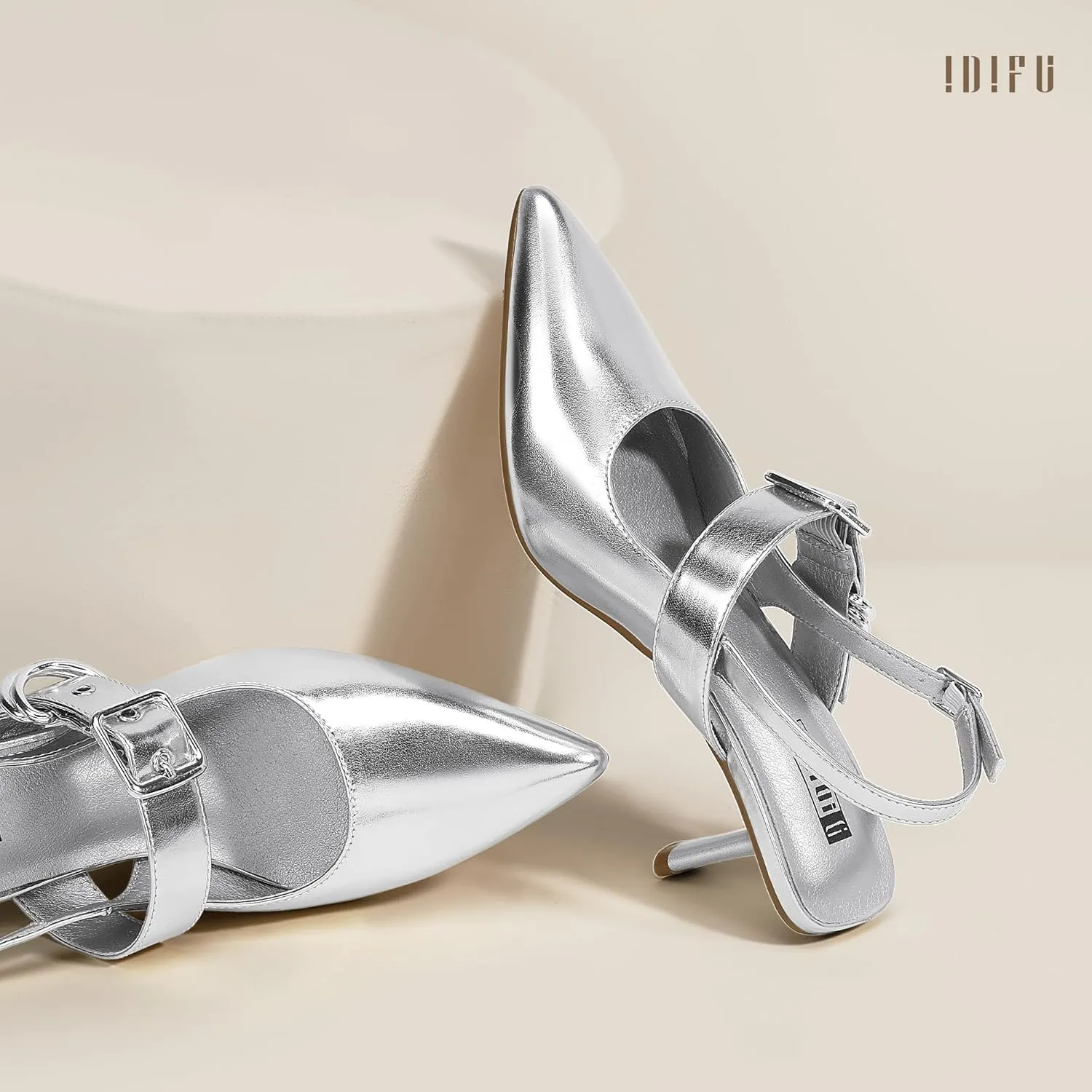 IDIFU IN3 Kitten Heels Slingback Closed Pointed Toe Low Pumps Dress Shoes for Women Bride Ladies Guest Comfortable Dressy Formal Cute Wedding Office Work Business Buckle Heels Pumps