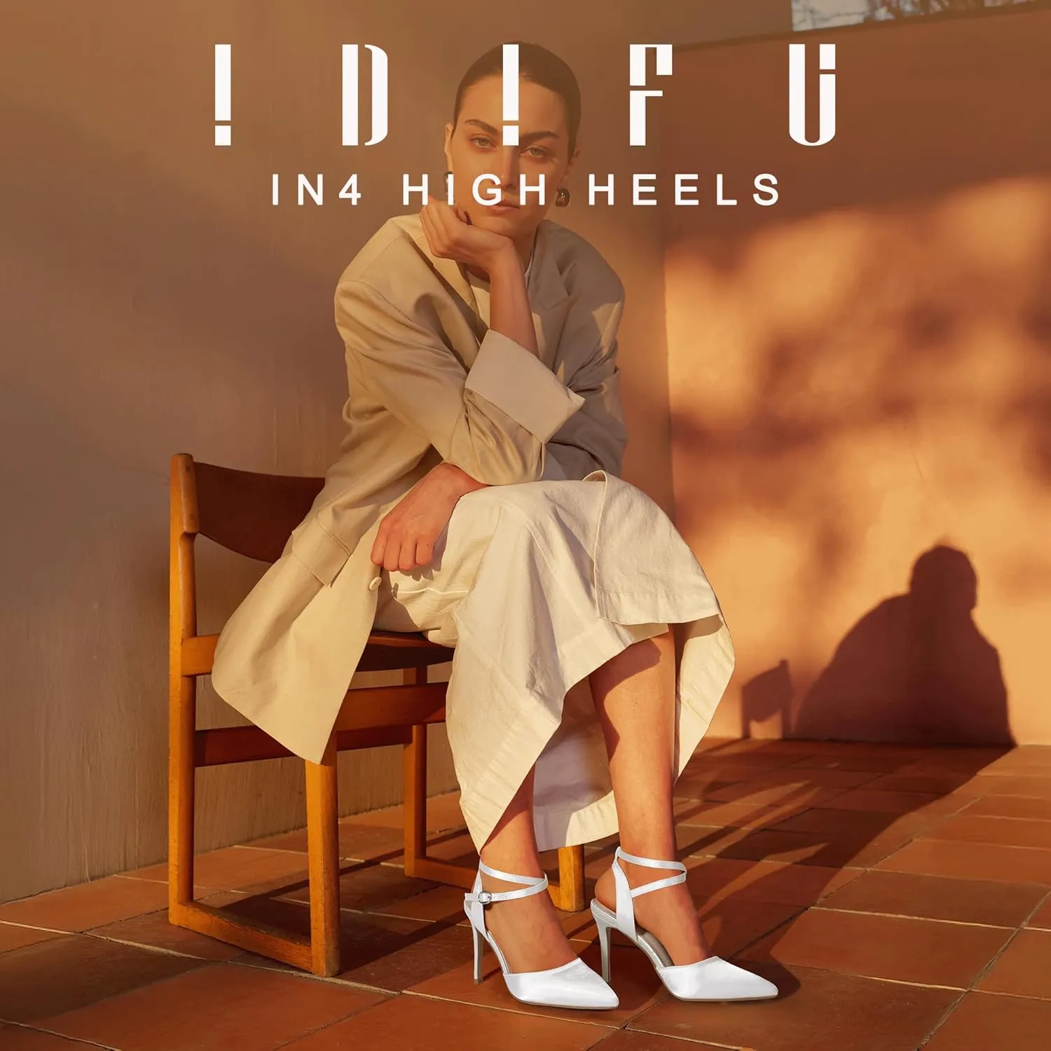 IDIFU IN4 High Heels Women's Pumps Strappy Stiletto Slingback Closed Pointed Toe Ankle Strap Satin Dress Shoes for Women Dressy Comfortable Wedding Bridal Office Formal Pumps Shoes