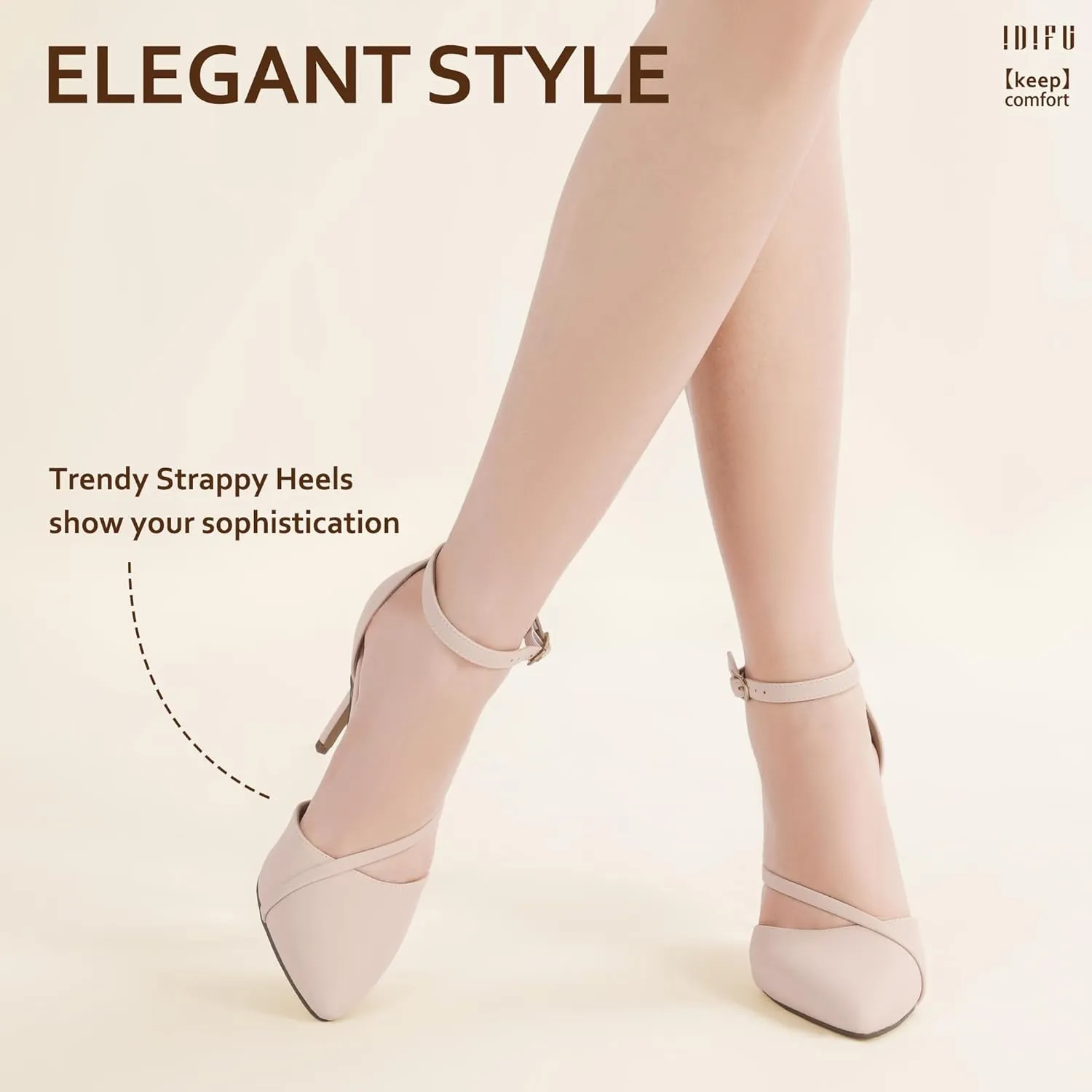 IDIFU IN4 Women's Pumps Closed Toe Heels Stiletto High Heels Dress Shoes for Women Wedding Prom Dressy Party Bridal Shoes Trendy Strappy Pointed Toe Ankle Strap Heels Pumps