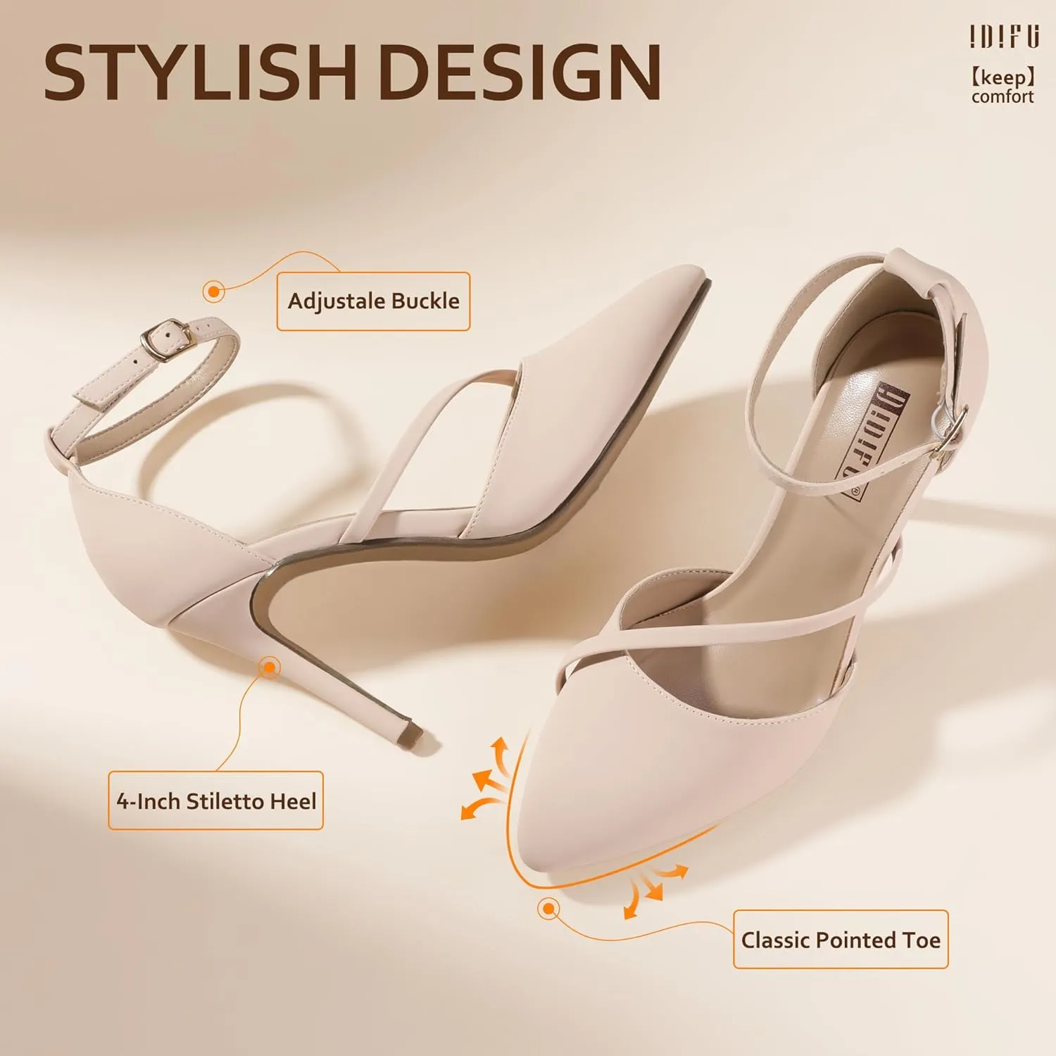 IDIFU IN4 Women's Pumps Closed Toe Heels Stiletto High Heels Dress Shoes for Women Wedding Prom Dressy Party Bridal Shoes Trendy Strappy Pointed Toe Ankle Strap Heels Pumps