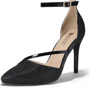 IDIFU IN4 Women's Pumps Closed Toe Heels Stiletto High Heels Dress Shoes for Women Wedding Prom Dressy Party Bridal Shoes Trendy Strappy Pointed Toe Ankle Strap Heels Pumps