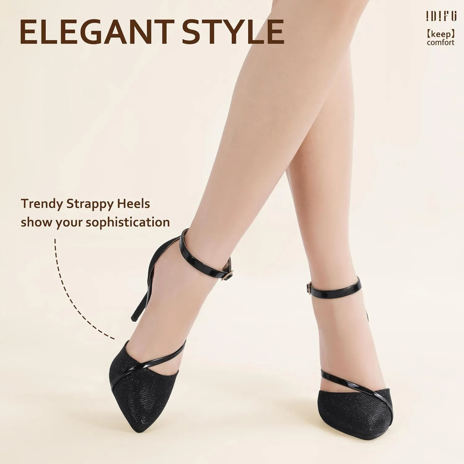 IDIFU IN4 Women's Pumps Closed Toe Heels Stiletto High Heels Dress Shoes for Women Wedding Prom Dressy Party Bridal Shoes Trendy Strappy Pointed Toe Ankle Strap Heels Pumps