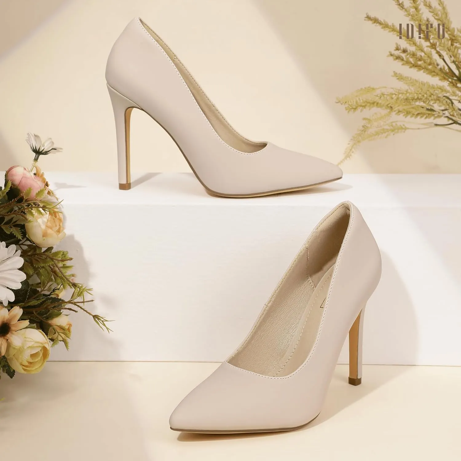 IDIFU IN4 Women's Pumps High Heels Closed Toe Stiletto Pointed Toe Dress Shoes Wedding Prom Bridal Daily Work Office Business Trendy Fashion Sexy Comfortable Pumps Dressy Shoes