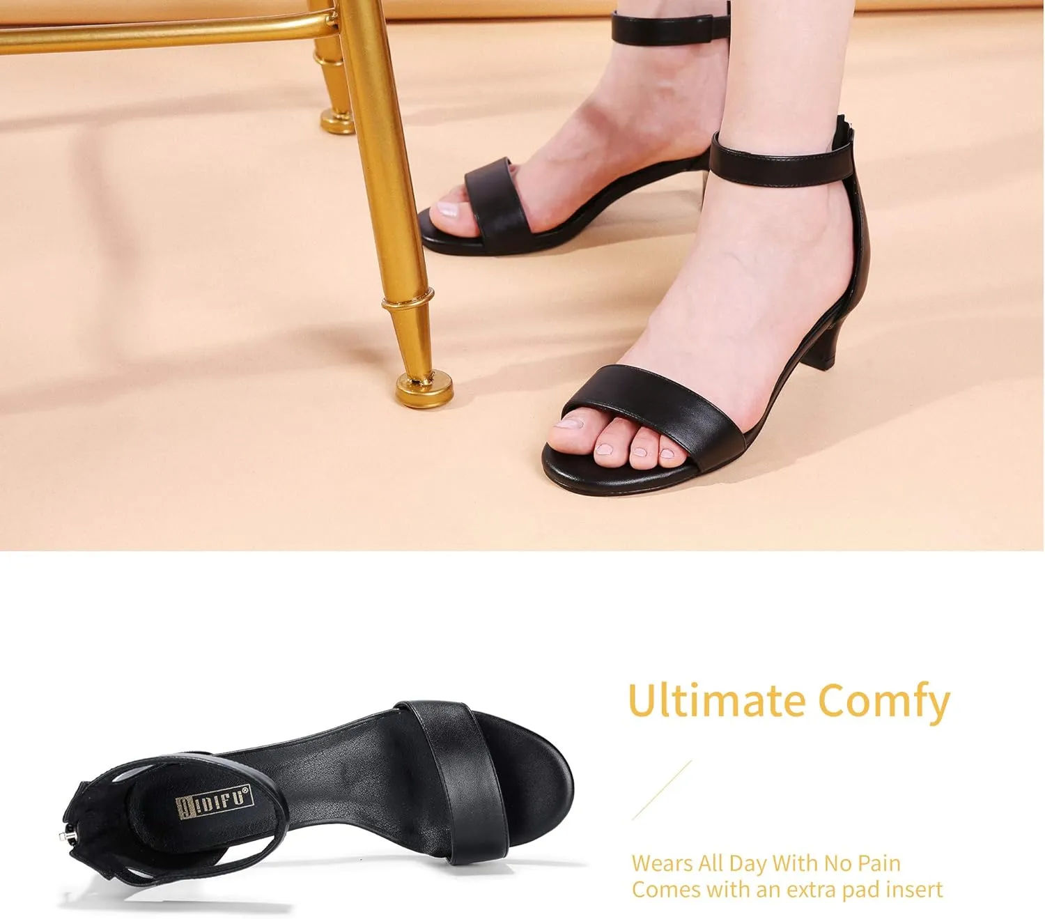 IDIFU Kitten Heels for Women IN2 Low Heels Open Toe Ankle Strap Heeled Sandals Wedding Bridal Evening Prom Party Dress Shoes Womens Heels With Zipper
