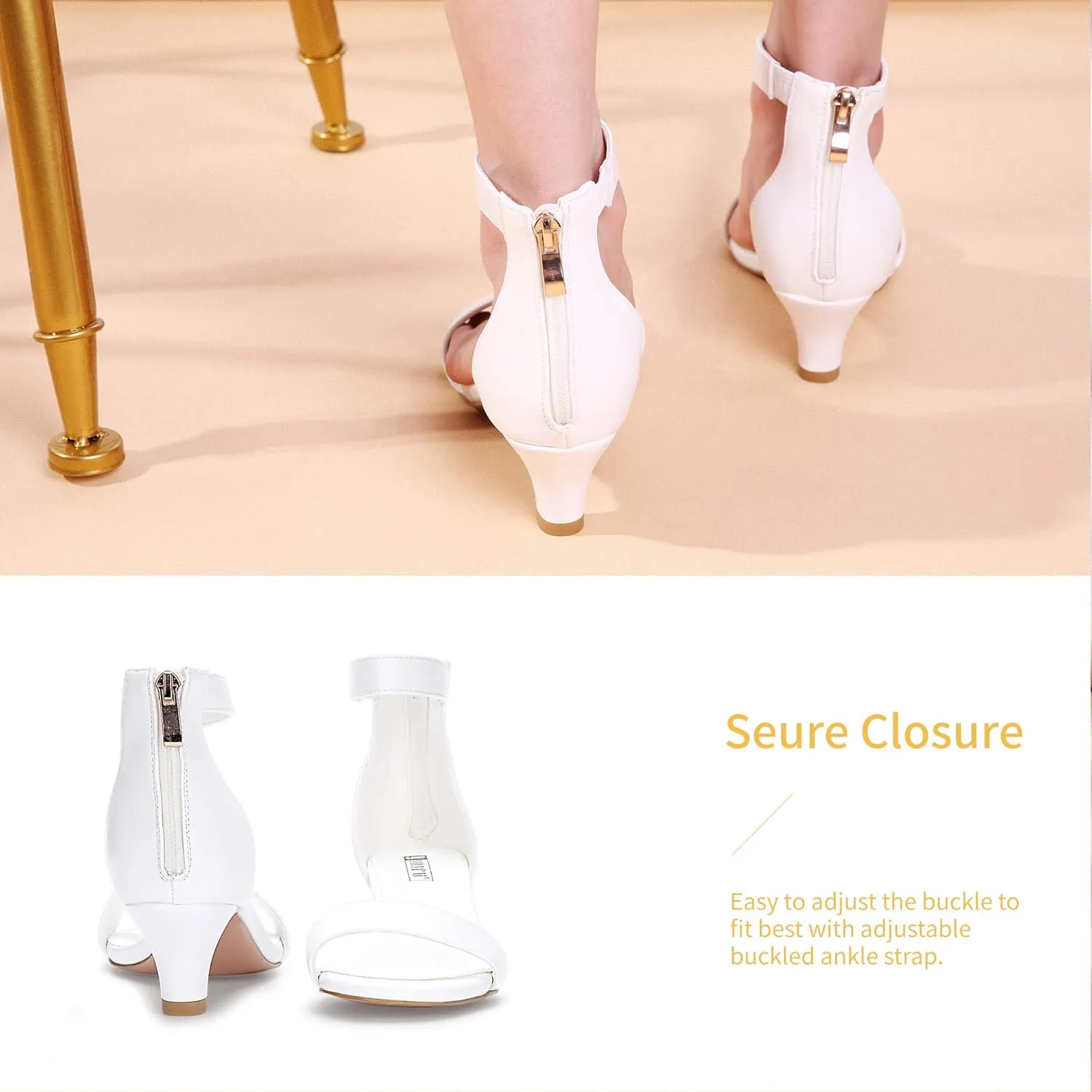 IDIFU Kitten Heels for Women IN2 Low Heels Open Toe Ankle Strap Heeled Sandals Wedding Bridal Evening Prom Party Dress Shoes Womens Heels With Zipper