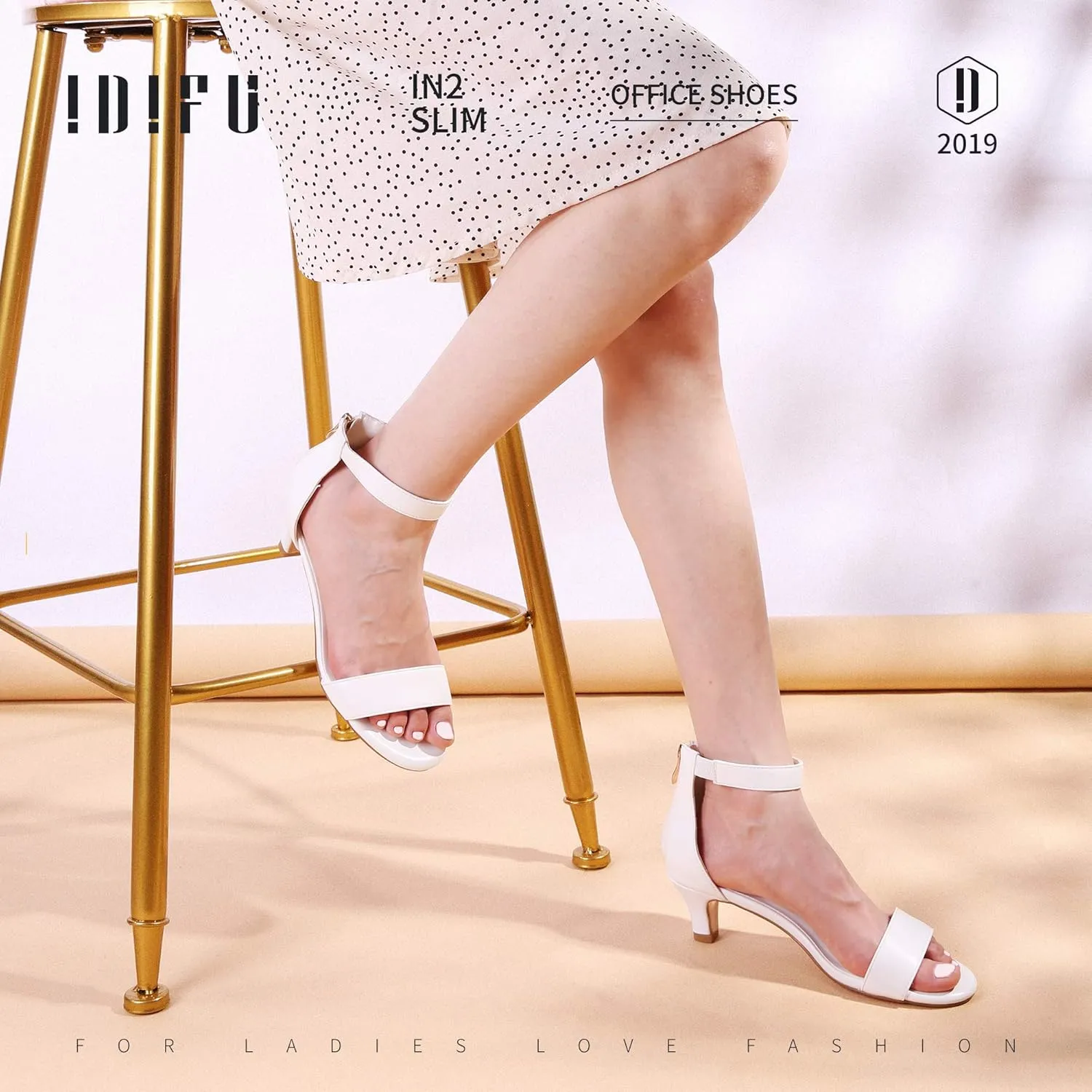 IDIFU Kitten Heels for Women IN2 Low Heels Open Toe Ankle Strap Heeled Sandals Wedding Bridal Evening Prom Party Dress Shoes Womens Heels With Zipper