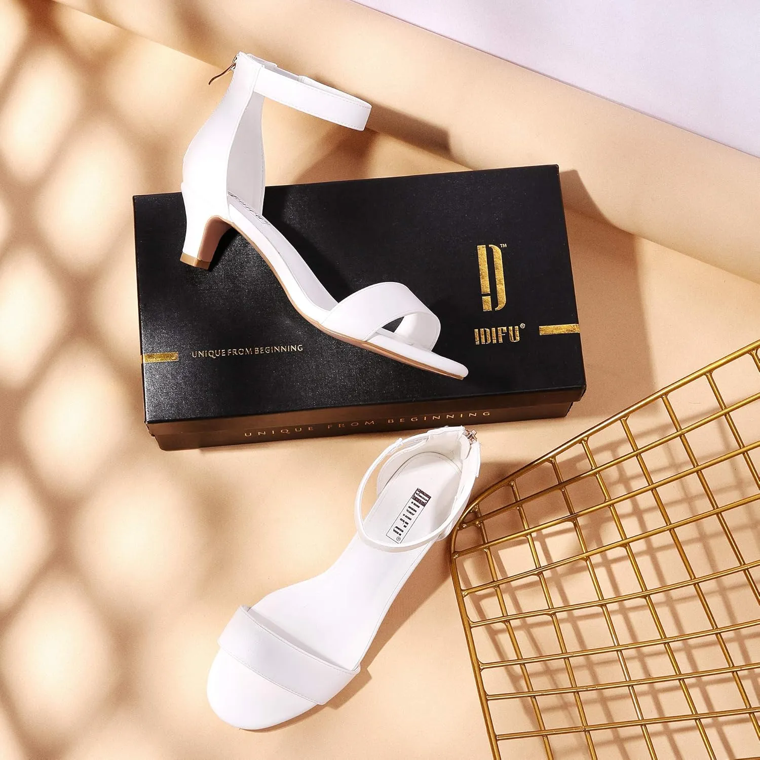 IDIFU Kitten Heels for Women IN2 Low Heels Open Toe Ankle Strap Heeled Sandals Wedding Bridal Evening Prom Party Dress Shoes Womens Heels With Zipper