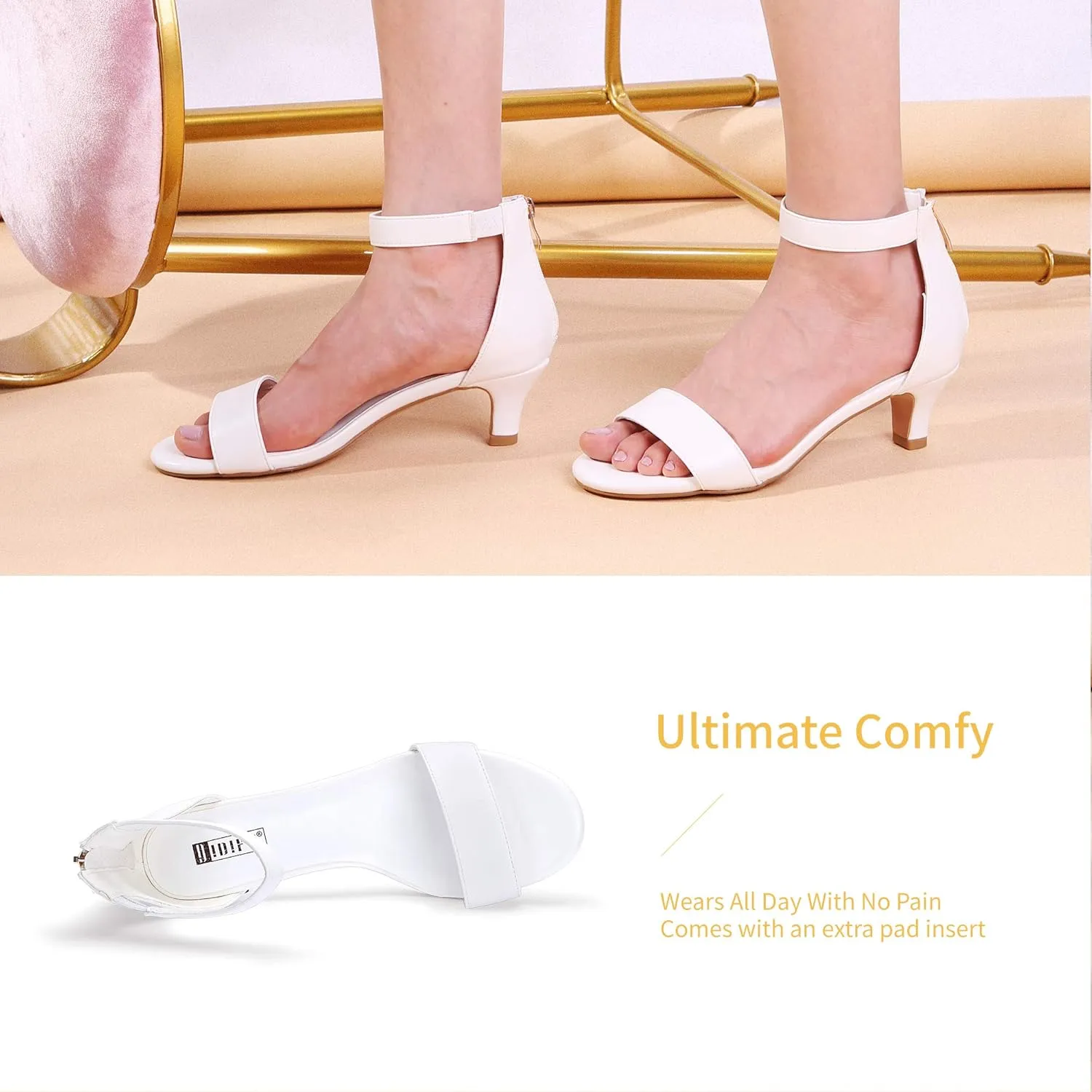 IDIFU Kitten Heels for Women IN2 Low Heels Open Toe Ankle Strap Heeled Sandals Wedding Bridal Evening Prom Party Dress Shoes Womens Heels With Zipper