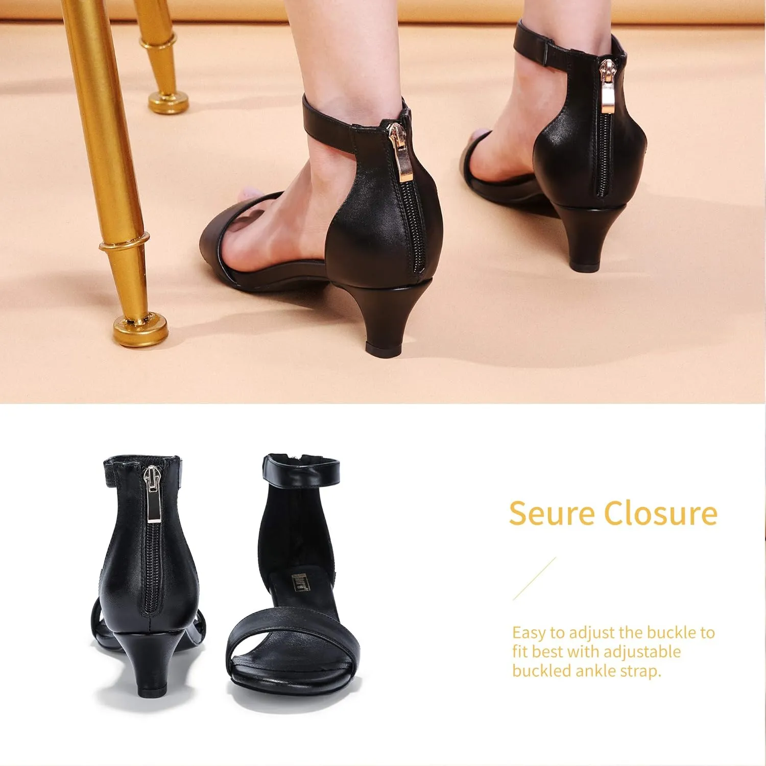 IDIFU Kitten Heels for Women IN2 Low Heels Open Toe Ankle Strap Heeled Sandals Wedding Bridal Evening Prom Party Dress Shoes Womens Heels With Zipper