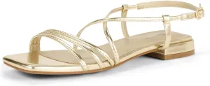 IDIFU Strappy Flat Sandals for Women Dressy Comfortable Square Open Toe Summer Beach Sandal Wedding Bridal Bride Prom Ladies Dress Sandal Fashion Cute Fancy Casual Ankle Strap Sandals