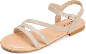 IDIFU Strappy Sandals for Women Dressy Summer Flat Sandals with Back Strap Open Toe Slingback Ankle Strap Sandals Wedding Bridal Prom Bride Bridesmaid Sandals Comfortable Cute Casual Dress Sandals