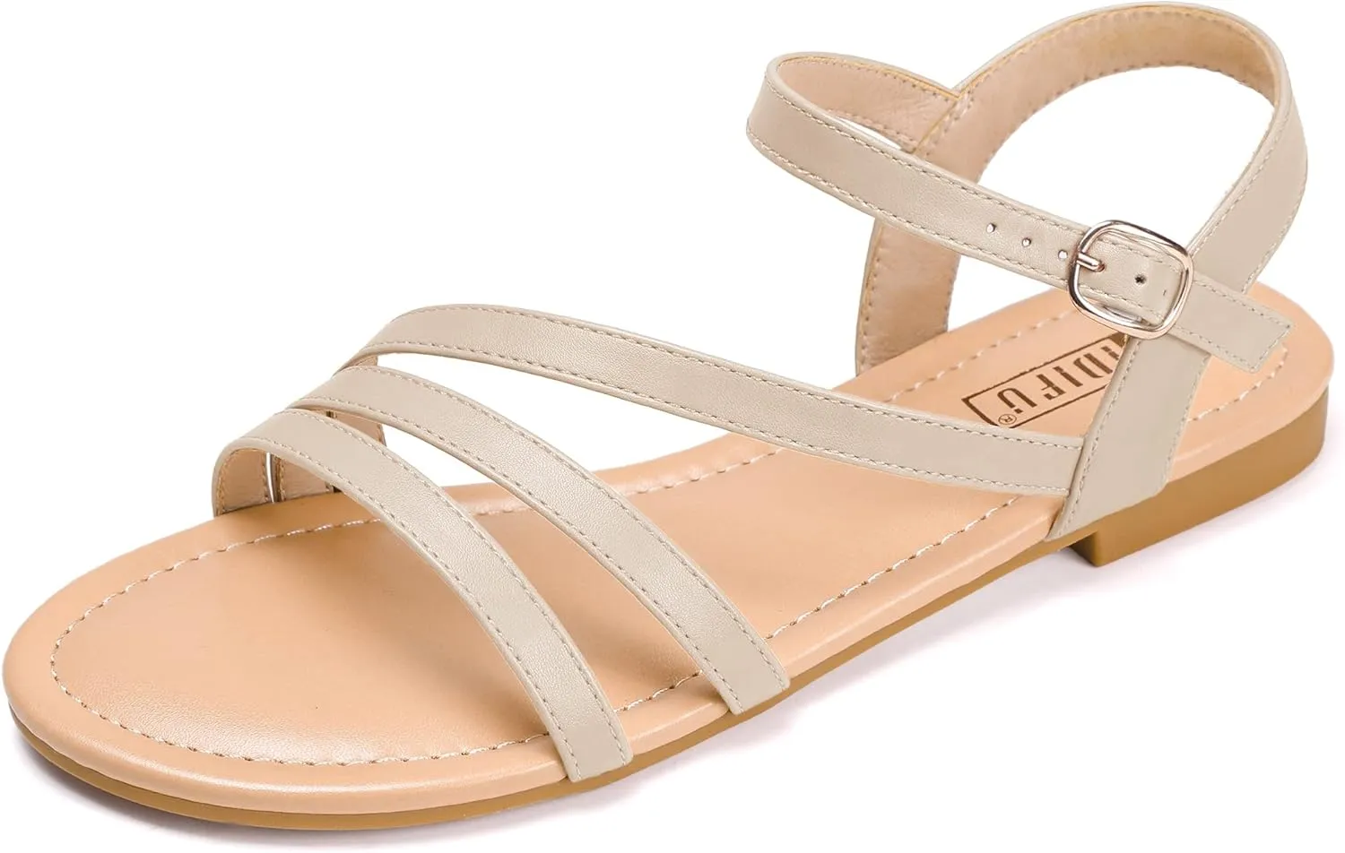 IDIFU Strappy Sandals for Women Dressy Summer Flat Sandals with Back Strap Open Toe Slingback Ankle Strap Sandals Wedding Bridal Prom Bride Bridesmaid Sandals Comfortable Cute Casual Dress Sandals