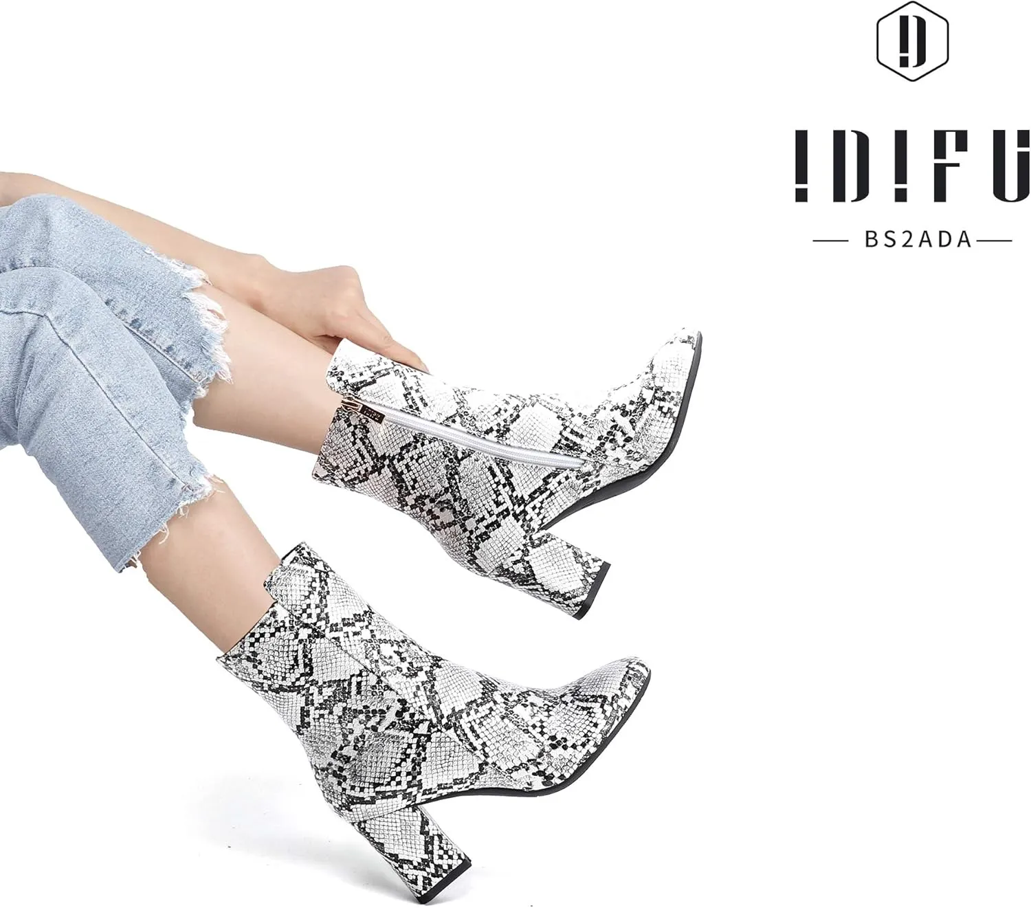 IDIFU Women's Ada Fashion Square Toe Ankle Boots Low Block Heel Short Boots Side Zipper Booties Shoes- Half Size Larger