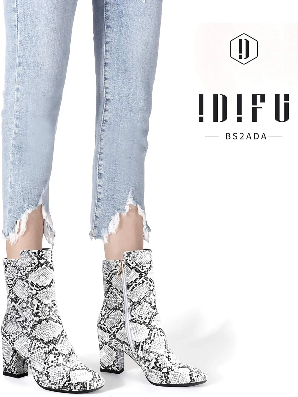 IDIFU Women's Ada Fashion Square Toe Ankle Boots Low Block Heel Short Boots Side Zipper Booties Shoes- Half Size Larger