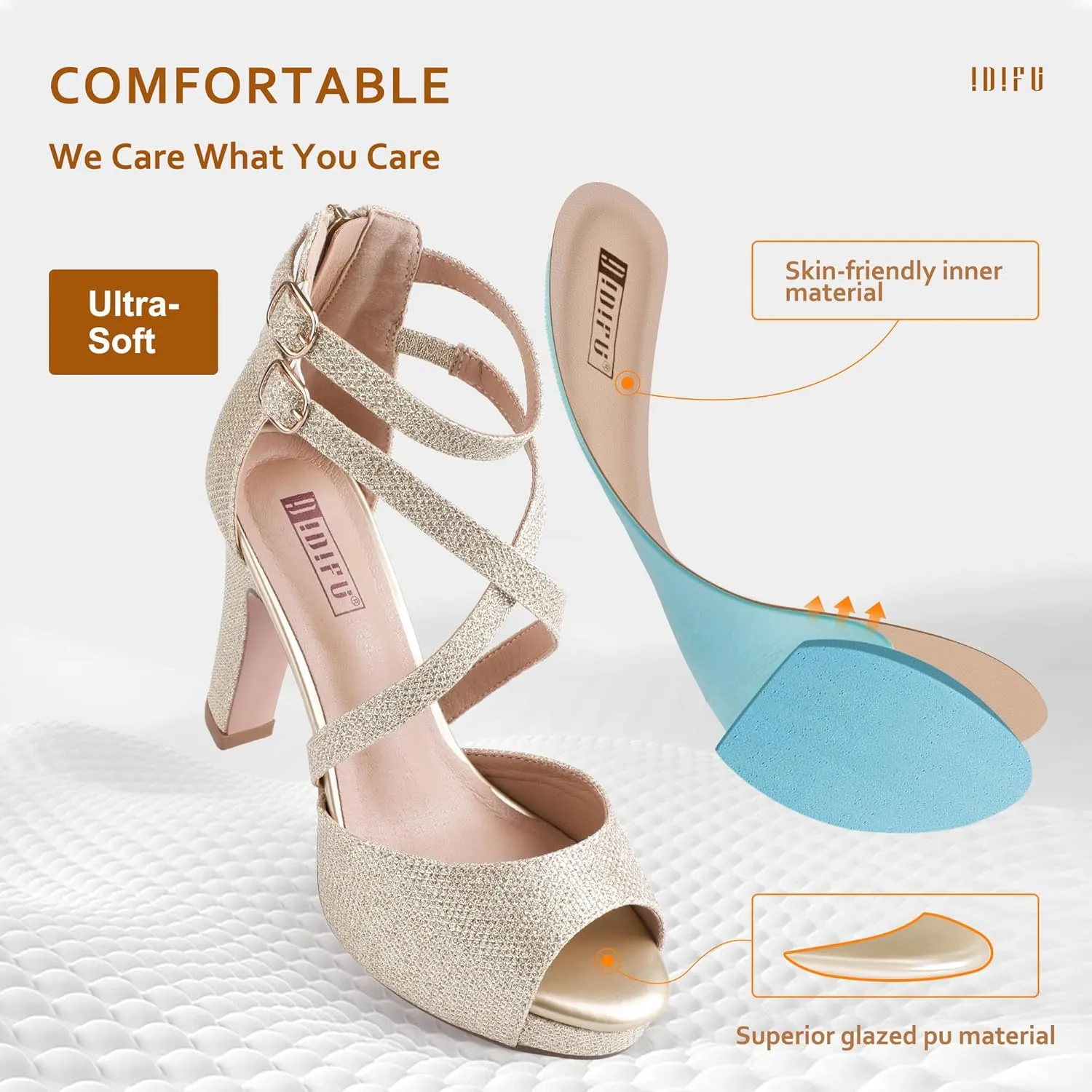IDIFU Women's IN4 Platform Heels Strappy Chunky Heels For Women Dressy Peep Toe High Heels For Women Bridal Wedding Shoes For Bride On Evening Prom