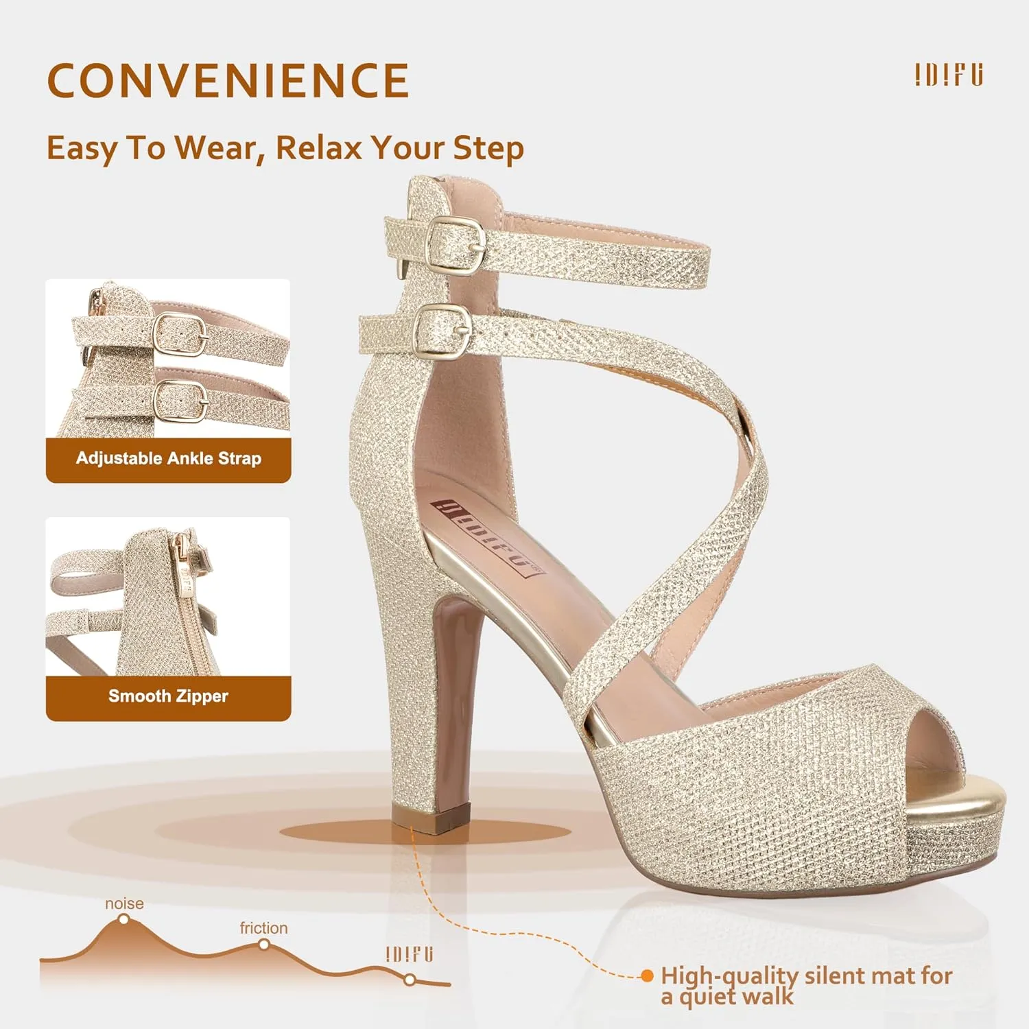 IDIFU Women's IN4 Platform Heels Strappy Chunky Heels For Women Dressy Peep Toe High Heels For Women Bridal Wedding Shoes For Bride On Evening Prom