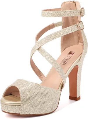 IDIFU Women's IN4 Platform Heels Strappy Chunky Heels For Women Dressy Peep Toe High Heels For Women Bridal Wedding Shoes For Bride On Evening Prom