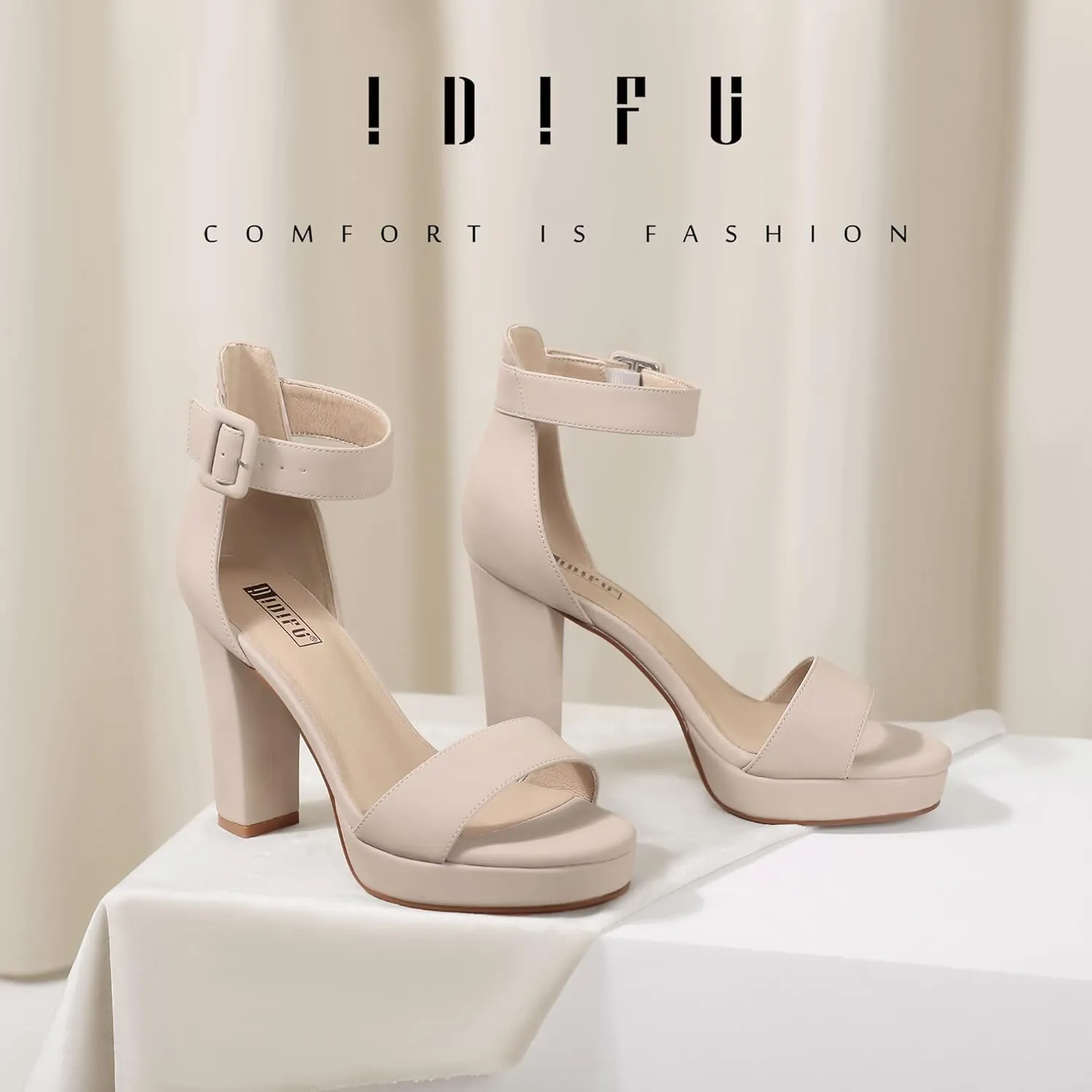 IDIFU Women's IN4 Sabrina Platform Chunky High Heels Ankle Strap Heeled Sandals Wedding Party Dress Shoes