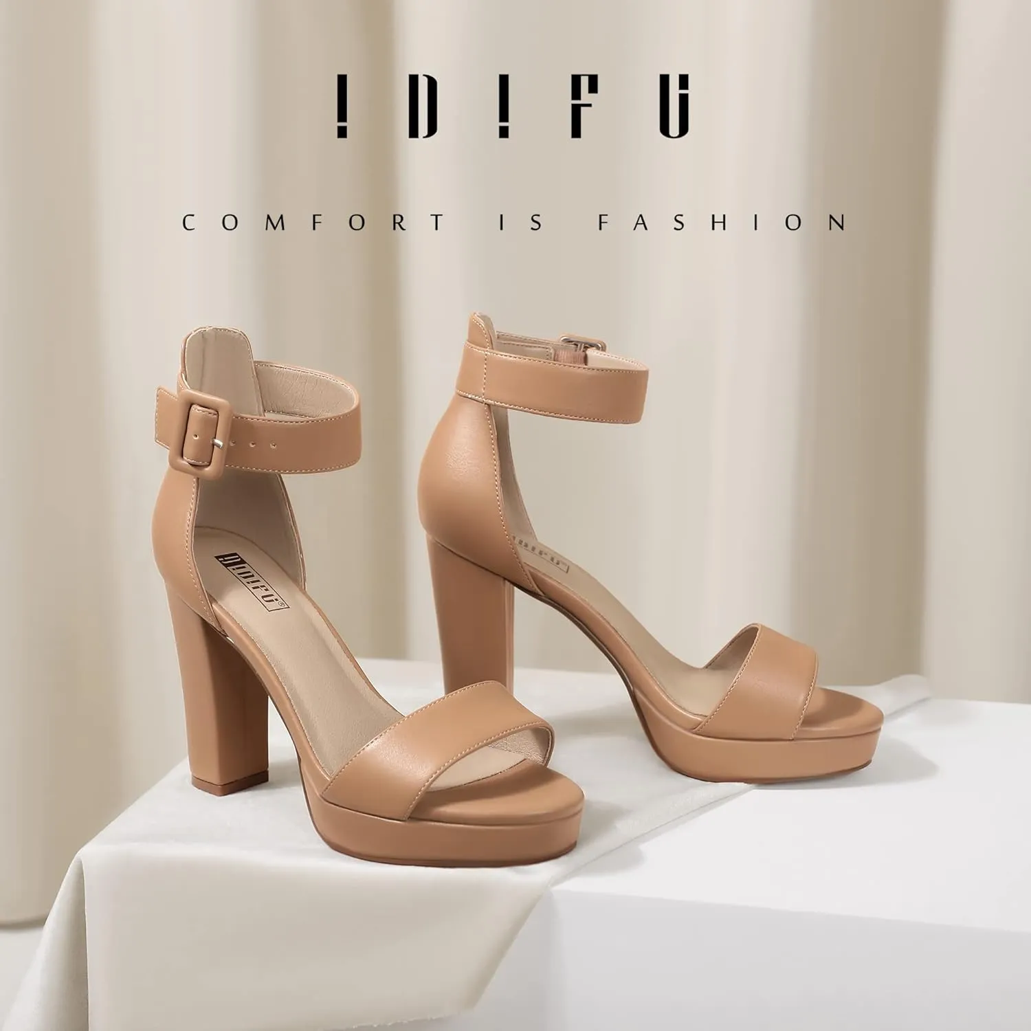 IDIFU Women's IN4 Sabrina Platform Chunky High Heels Ankle Strap Heeled Sandals Wedding Party Dress Shoes