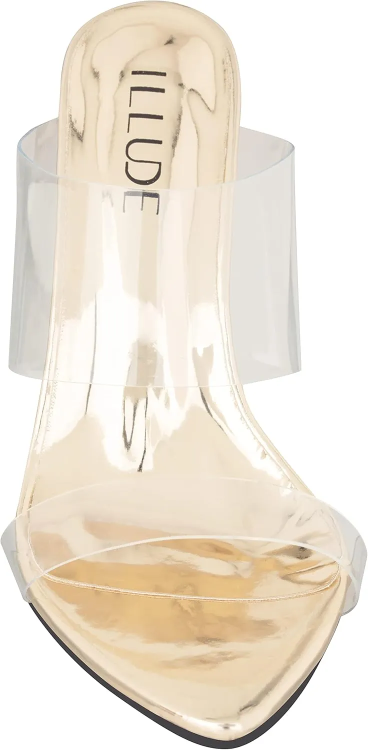 ILLUDE Women’s Clear Pointed Toe Sandals Stiletto Heels Transparent Strap High Heels Slip on Mules