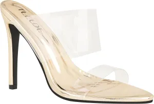 ILLUDE Women’s Clear Pointed Toe Sandals Stiletto Heels Transparent Strap High Heels Slip on Mules