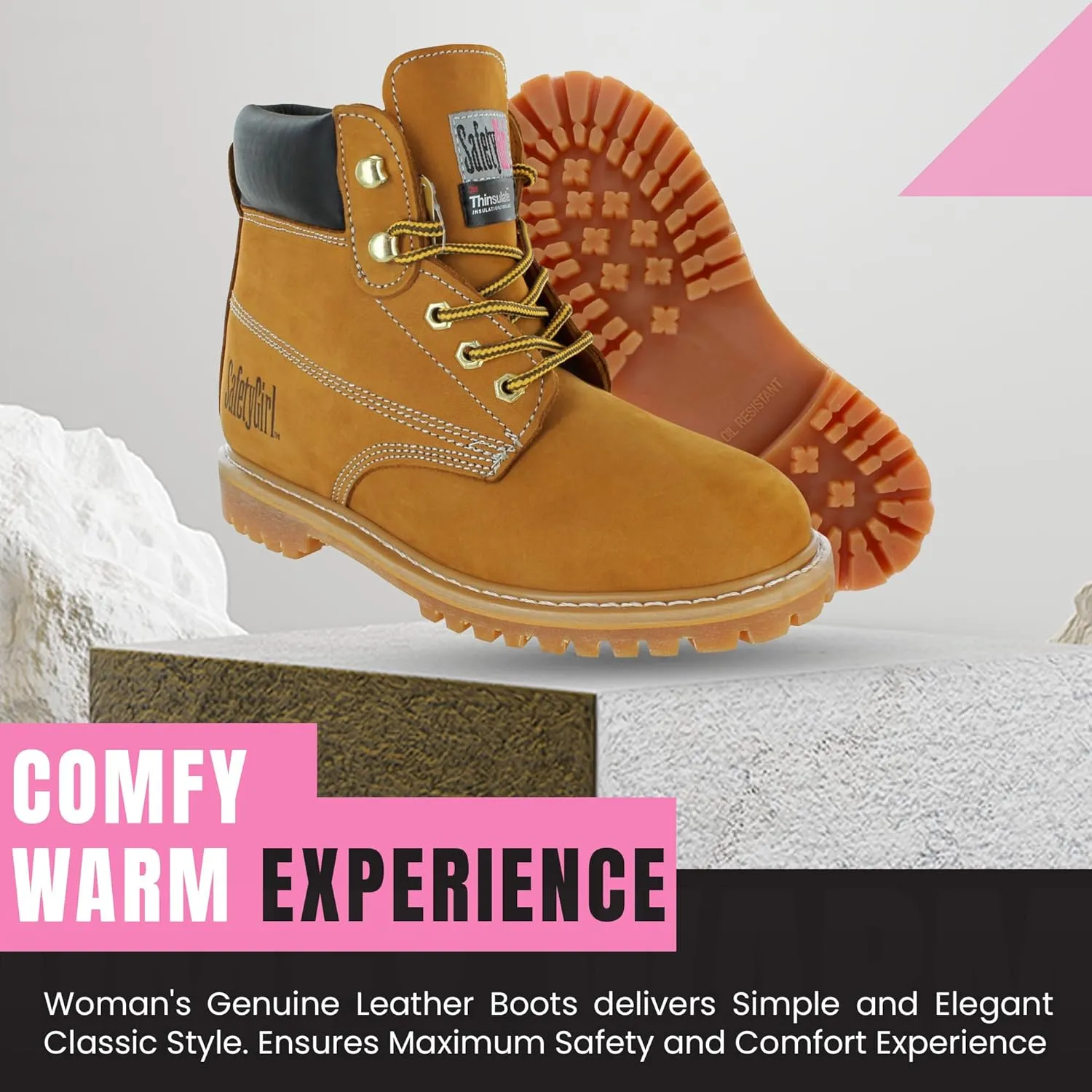 Insulated Soft Toe Women's Work Boot - Tan - 11W | 6" Waterproof Work Boots for Women Soft Toe Boots | Insulated Safety Shoes - Nubuck Leather Slip Resistant Womens Work Boot Safety Shoes