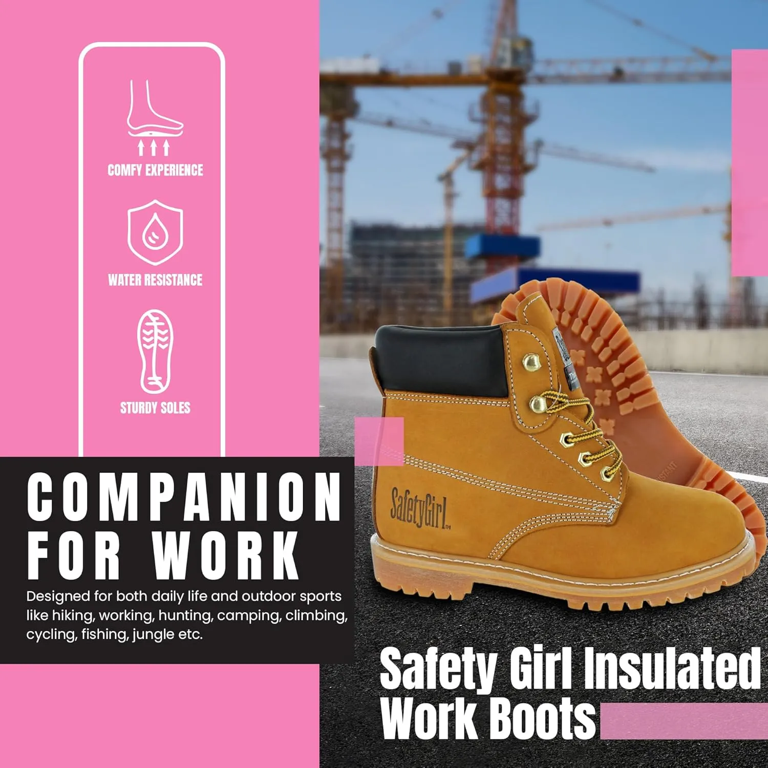 Insulated Soft Toe Women's Work Boot - Tan - 11W | 6" Waterproof Work Boots for Women Soft Toe Boots | Insulated Safety Shoes - Nubuck Leather Slip Resistant Womens Work Boot Safety Shoes