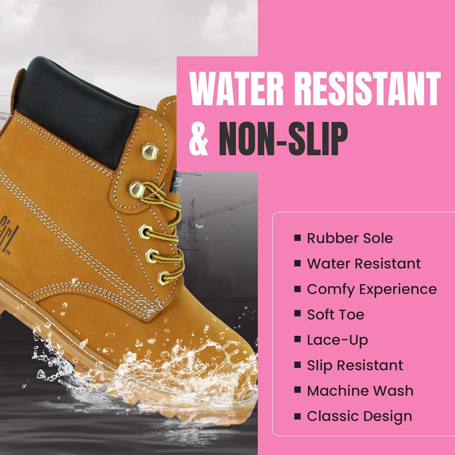 Insulated Soft Toe Women's Work Boot - Tan - 11W | 6" Waterproof Work Boots for Women Soft Toe Boots | Insulated Safety Shoes - Nubuck Leather Slip Resistant Womens Work Boot Safety Shoes