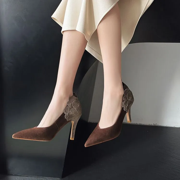 Isyou ibeauty Pointed Toe Suede Pteal Embellished High Heel Pumps Y2644