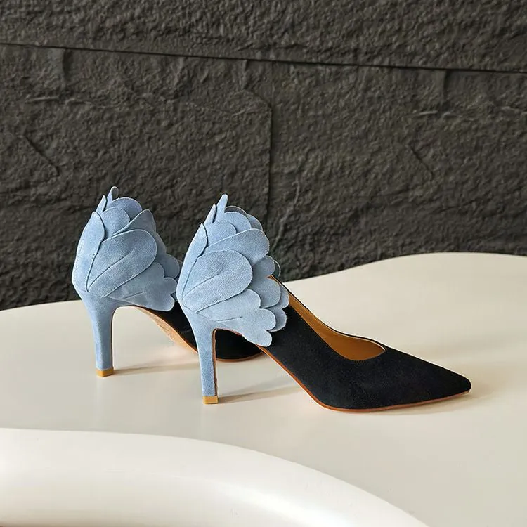 Isyou ibeauty Pointed Toe Suede Pteal Embellished High Heel Pumps Y2644
