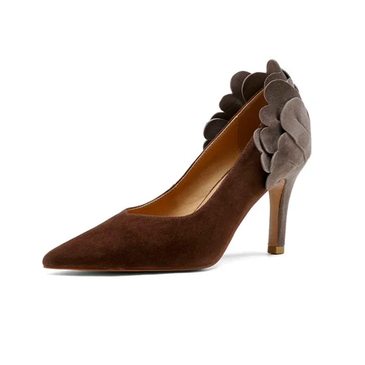 Isyou ibeauty Pointed Toe Suede Pteal Embellished High Heel Pumps Y2644