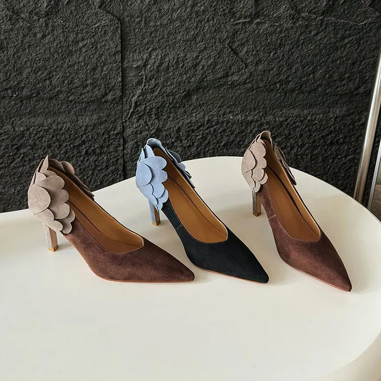 Isyou ibeauty Pointed Toe Suede Pteal Embellished High Heel Pumps Y2644