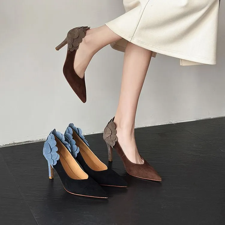Isyou ibeauty Pointed Toe Suede Pteal Embellished High Heel Pumps Y2644
