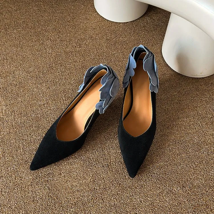 Isyou ibeauty Pointed Toe Suede Pteal Embellished High Heel Pumps Y2644