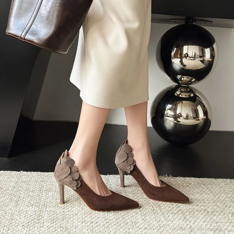 Isyou ibeauty Pointed Toe Suede Pteal Embellished High Heel Pumps Y2644