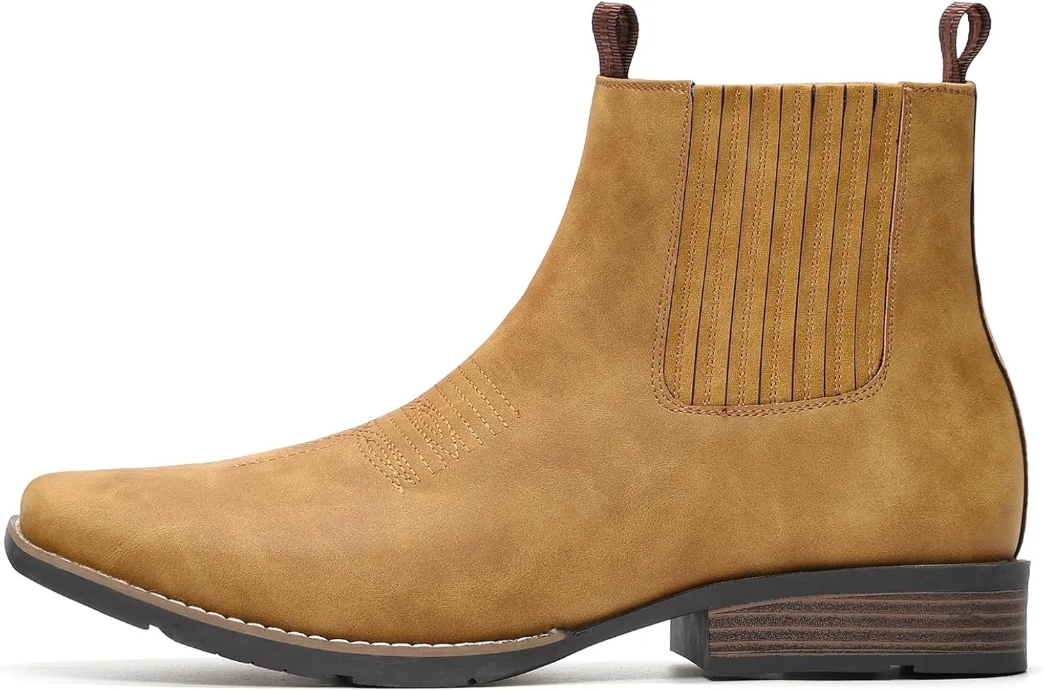 IUV Cowboy Boots For Men Square Toe Ankle Boots Western Chelsea Boot Casual Dress Slip On Men Shoes