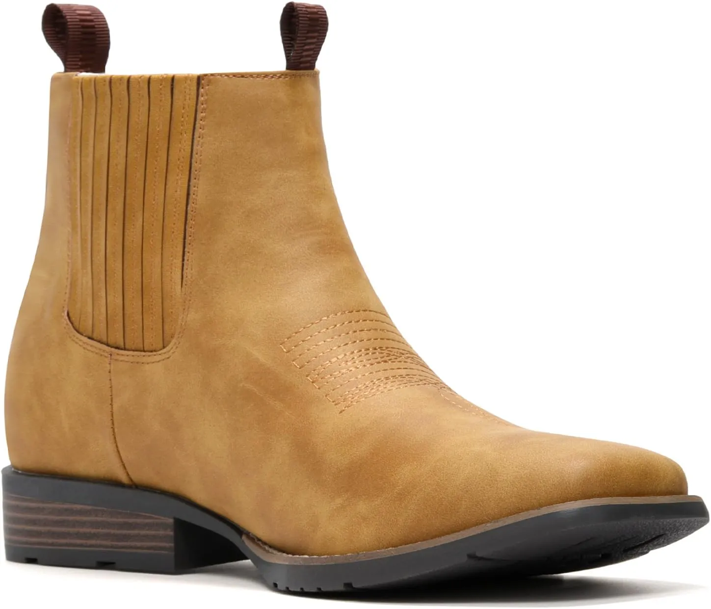 IUV Cowboy Boots For Men Square Toe Ankle Boots Western Chelsea Boot Casual Dress Slip On Men Shoes