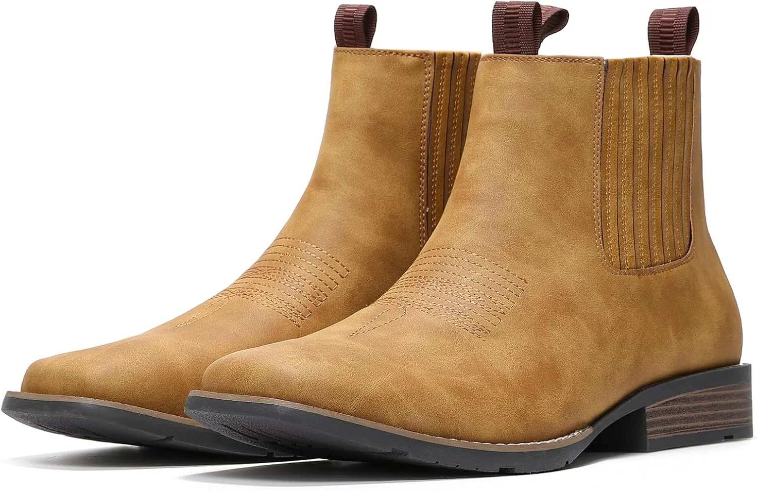 IUV Cowboy Boots For Men Square Toe Ankle Boots Western Chelsea Boot Casual Dress Slip On Men Shoes