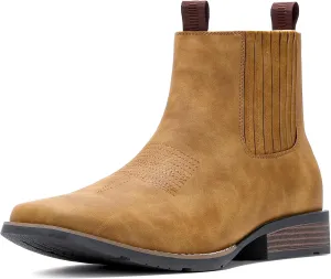 IUV Cowboy Boots For Men Square Toe Ankle Boots Western Chelsea Boot Casual Dress Slip On Men Shoes