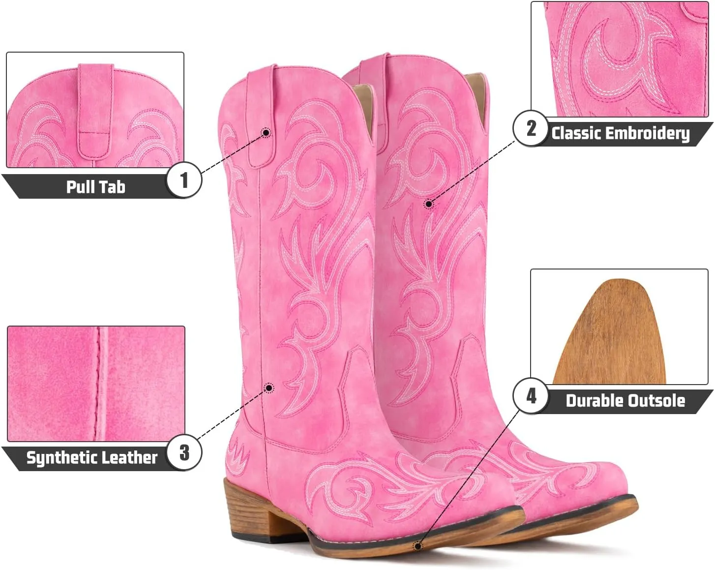 IUV Cowboy Boots For Women Mid Calf Cowgirl Boots Pointy Toe Western Boot