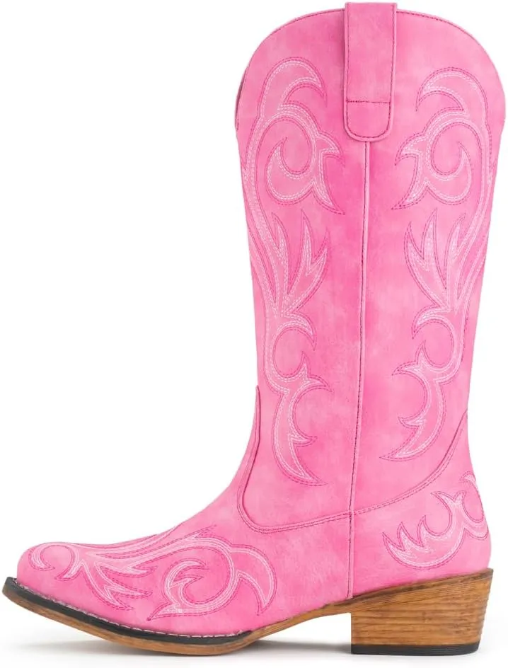 IUV Cowboy Boots For Women Mid Calf Cowgirl Boots Pointy Toe Western Boot
