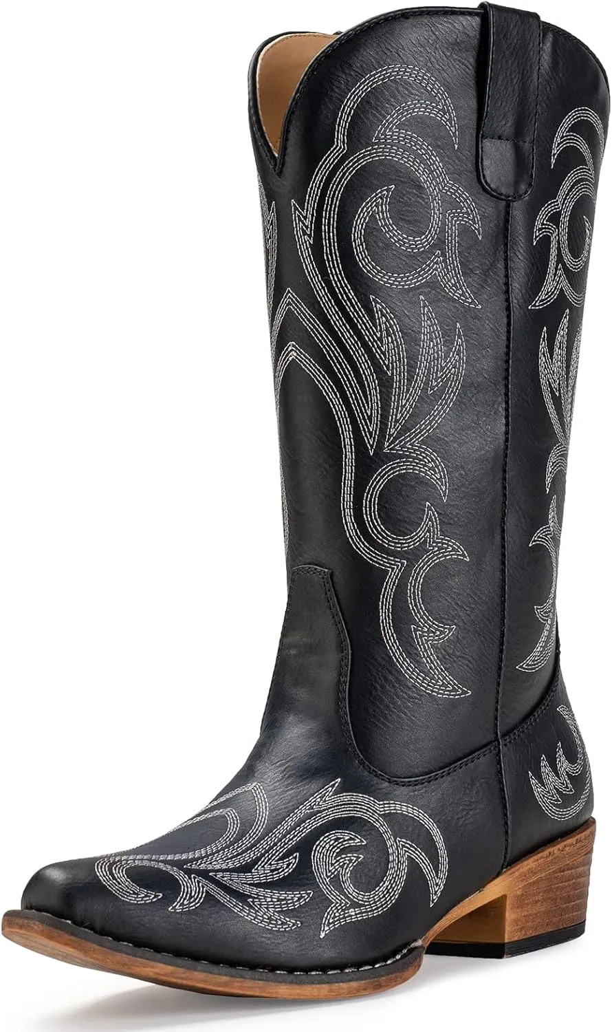 IUV Cowboy Boots For Women Mid Calf Cowgirl Boots Pointy Toe Western Boot