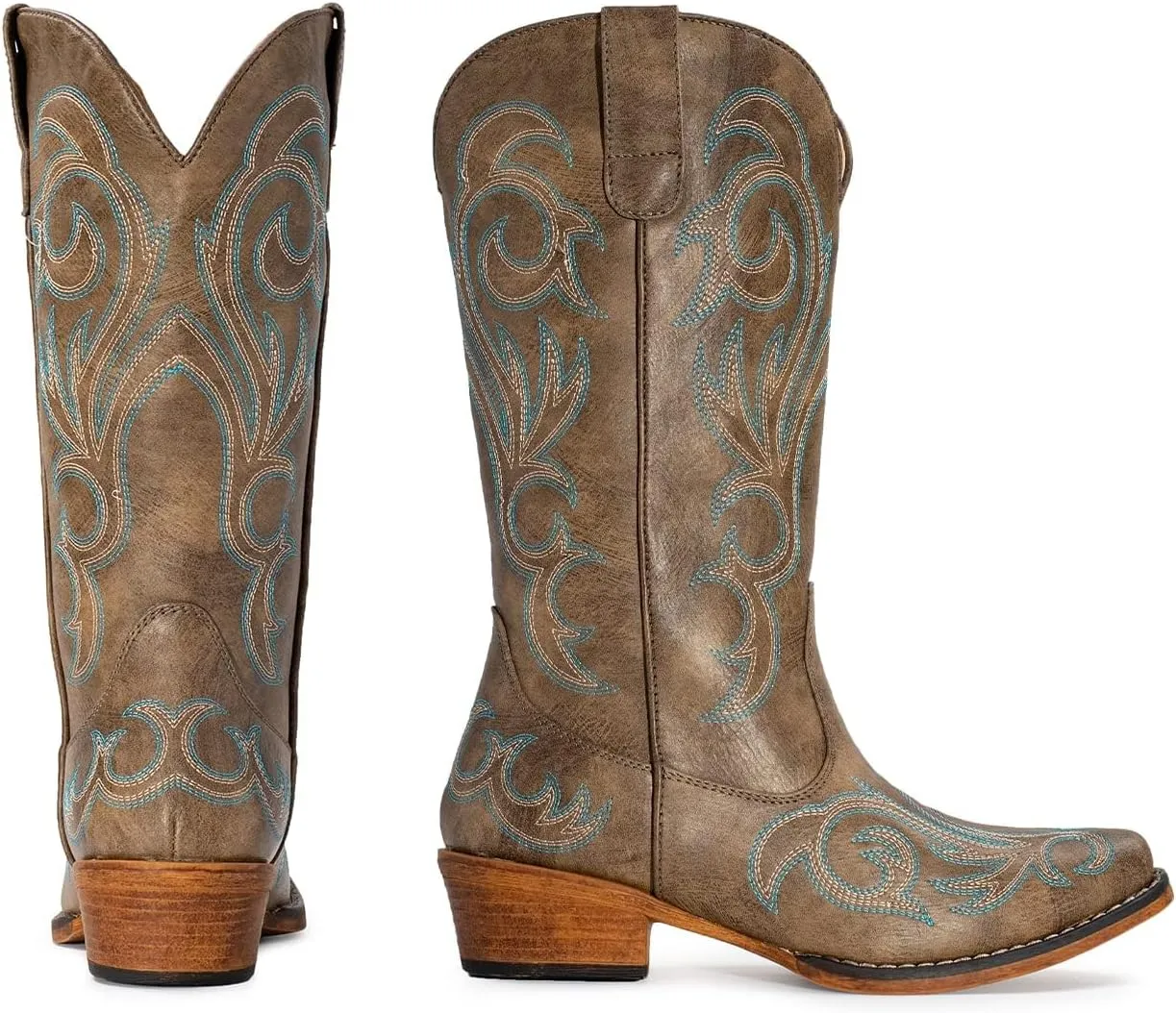 IUV Cowboy Boots For Women Mid Calf Cowgirl Boots Pointy Toe Western Boot